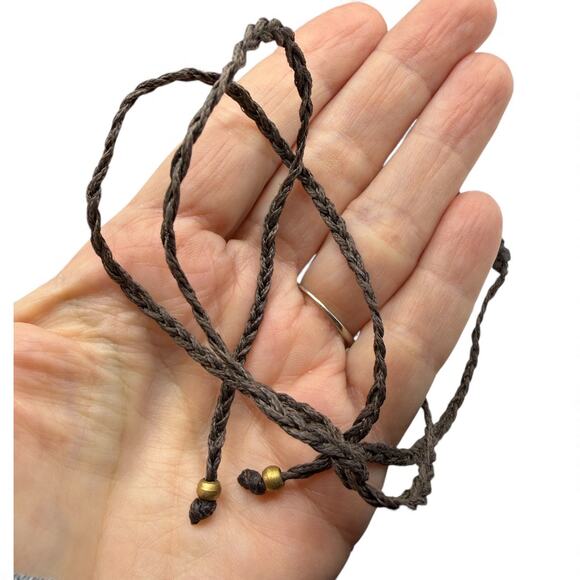 Brown Macrame Purple Amethyst Necklace with Golden Bead Adjustable Size - Picture 6 of 6